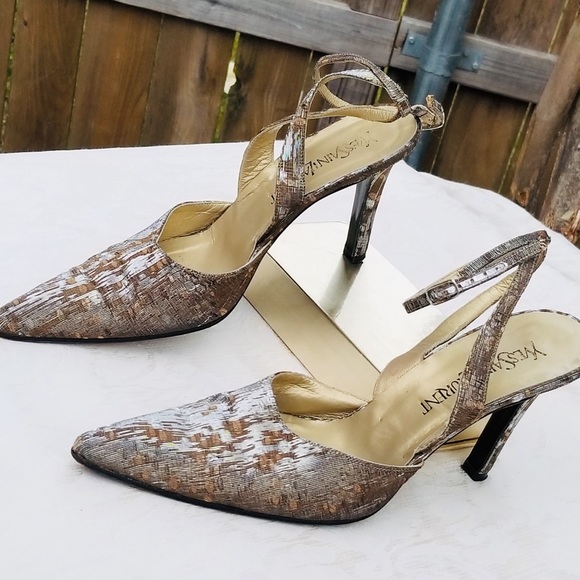 YVES SAINT LAURENT METALLIC SILK TEXTURE SLINGBACK - Picture 2 of 8